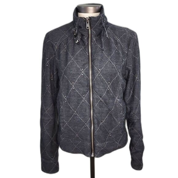 Free People Charcoal Grey Quilted Studded Zipper Jacket Size M - Picture 1 of 11